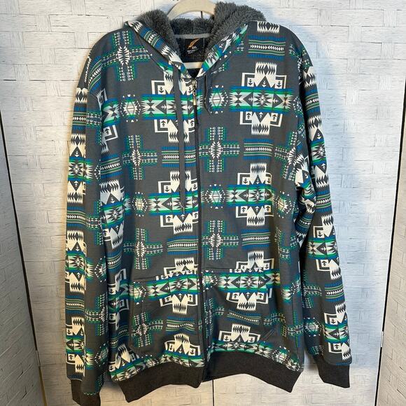 Native men’s sweatshirt hoodie zip front kangaroo pockets aztec Southwestern - Picture 1 of 11